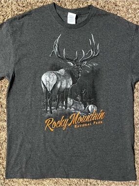 Rocky Mountain National Park RMNP Gray Bull Elk T Shirt Colorado Wildlife Large